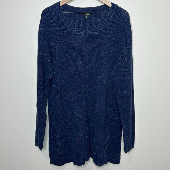 a.n.a. A New Approach Sweaters - a.n.a. A New Approach Blue and Silver Knit Tunic Sweater Size XXL Pullover